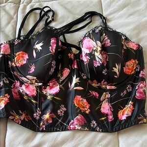 Victoria's Secret Black Bustier Top with Pink Floral Print
